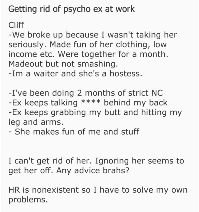 How to get rid of psycho ex at work?