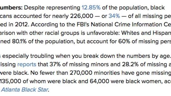 Why are so many black girls/women missing? Over 64,000 black women missing in America?