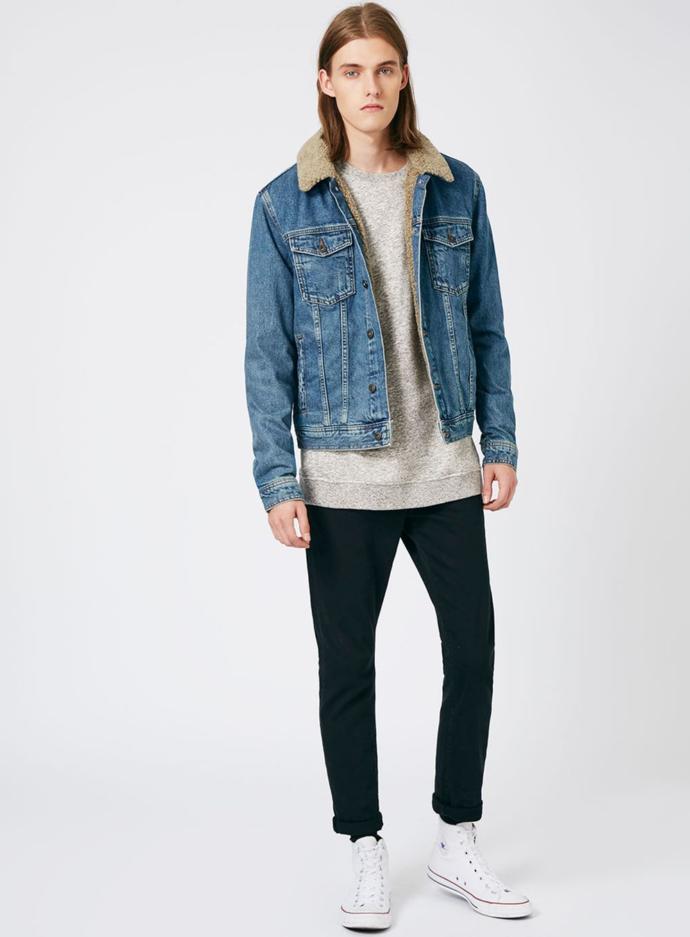 Do you think this denim jacket looks good on guys?
