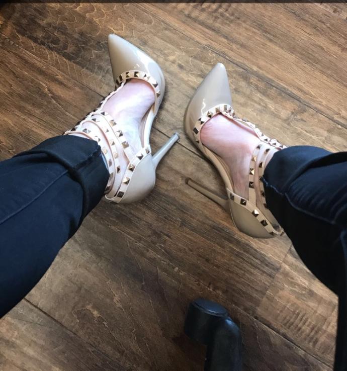 She wore rock stud stilettos to work today! Do you like?