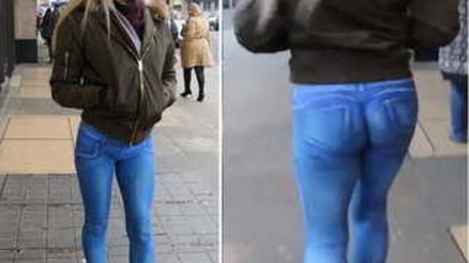 Walking without pants on street or she wearing jeans? Totally strange even I thought she wearing jeans but?