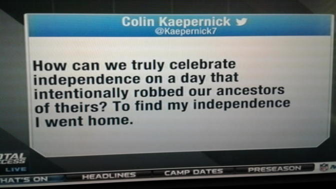 What is your opinion on Colin Kapernick's tweet?