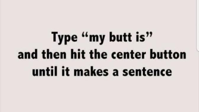 Type "my butt is" and then hit the center button until it makes a sentence?