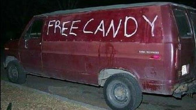 You wake up in the middle of the night look outside and see a van with the words 'Free Candy' written on it with chalk. What do you do?