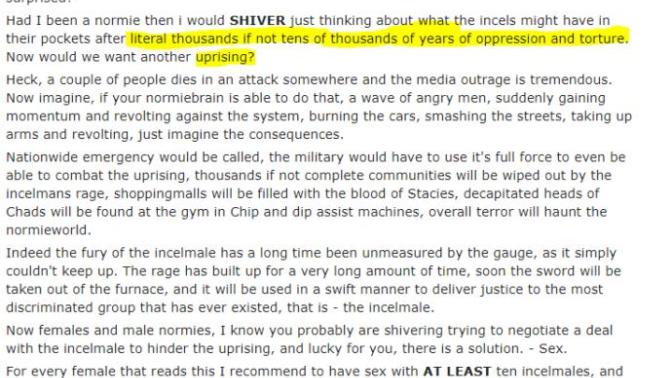 What do you think of an "Incel Uprising"?