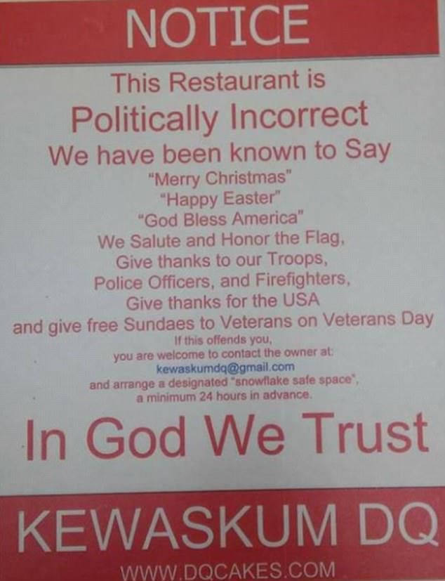Is anyone offended by the sign the Christian Dairy Queen owner hung in his store?