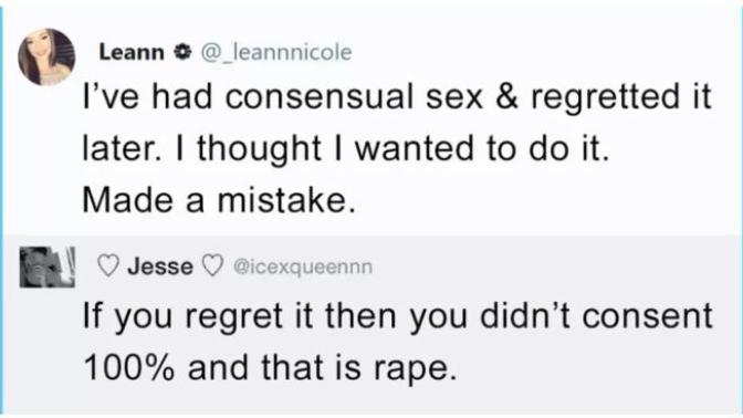 What are your thoughts on people who believe regret sex is RAPE?