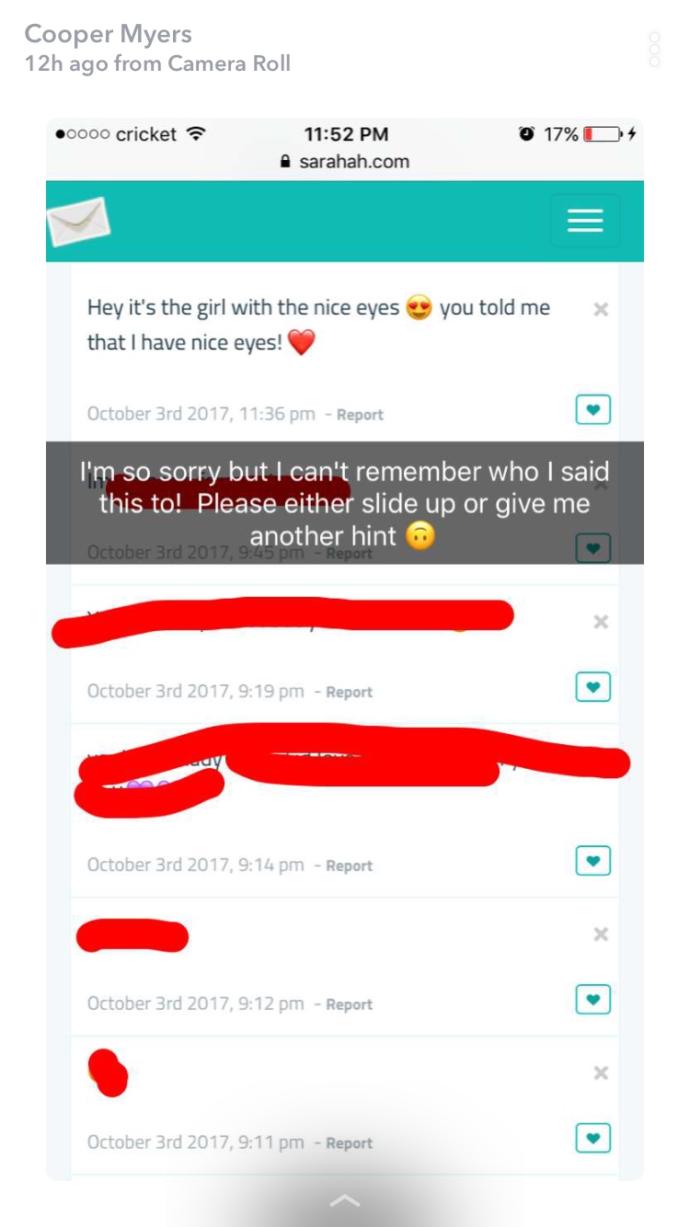 I compliment a lot of girls when I feel they deserve it. I complimented a girls eyes but I forgot who I complimented.?