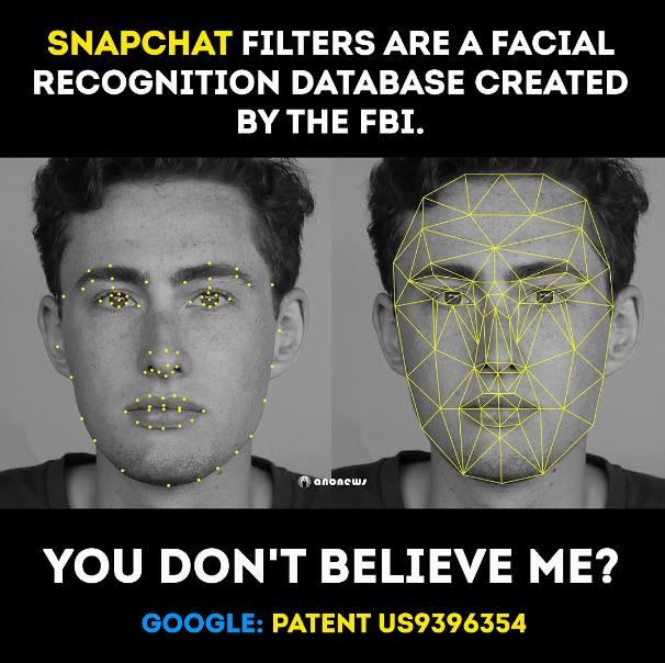 Did you know,That Snap chat Filters are a FACIAL RECOGNITION DATABASE created by the FBI ? and i can prove it too. What are your thoughts on this ? 