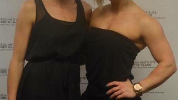 Does the girl on the right have much bigger arm muscles than the one on the left? is she buff enough that its masculine looking?