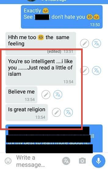 Is he trying to convert me to Islam (Look at messages below)?