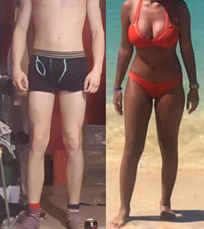 Who has bigger thighs the man or the woman?
