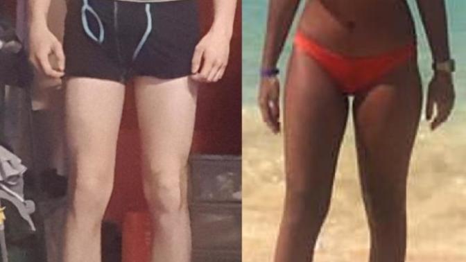 Who has bigger thighs the man or the woman?