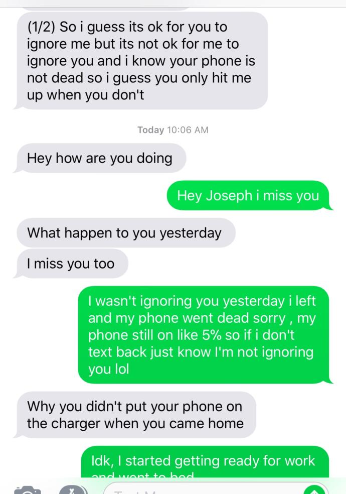 My phone died and my boyfriend got Upset?