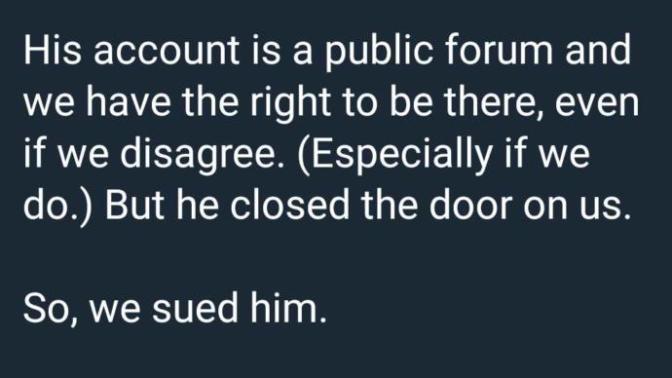Should you sue if someone blocks you on twitter?