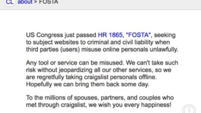Craigslist has taken away the happiness of hookups. What your opinion?