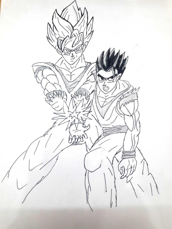 How does this Father-Son Kamehameha Look? Its been long since i drew stuff. How does it look??