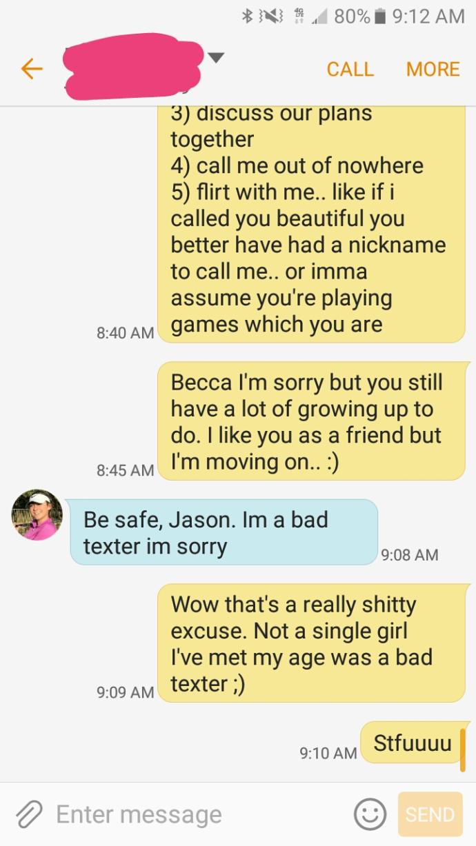 What does it mean when a female says "im a bad texter, im sorry