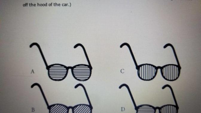 Which pair of glasses shown above is best suited for automobile drivers? The transmission axes are shown by straight lines on the lenses?