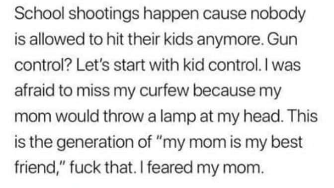 Why do people think that spanking their kids is the answer to these shootings?
