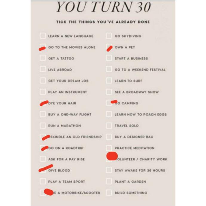 Tell me the things you have done on this before you turn 30 bucket list?