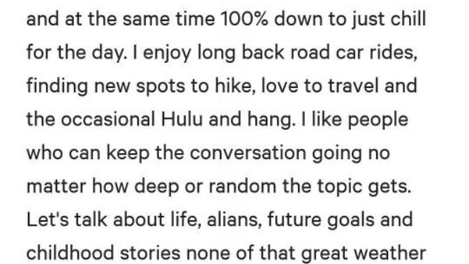Can I get your opinion on my pof (dating site) summary?