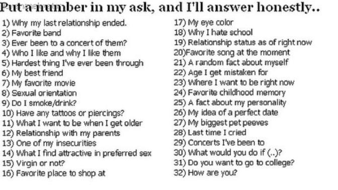 Pick a number, and ask me anything?