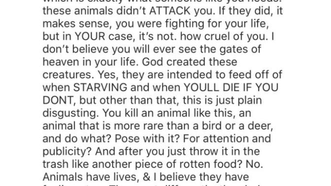 What are your thoughts on animal poaching/ people hunting animals for fun?