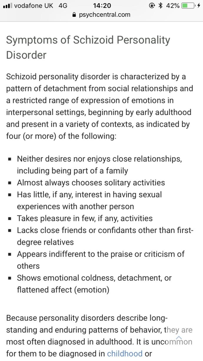 Schzoid Personality Disorder. Does anyone have this or have experience of it?