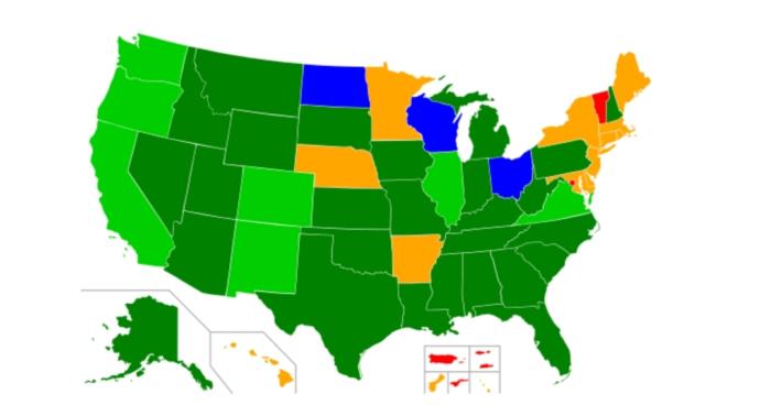 States in yellow fo not have public self defense laws
