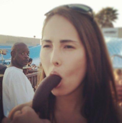 The look on that guys face is why you dont eat chocolate covered bananas in public