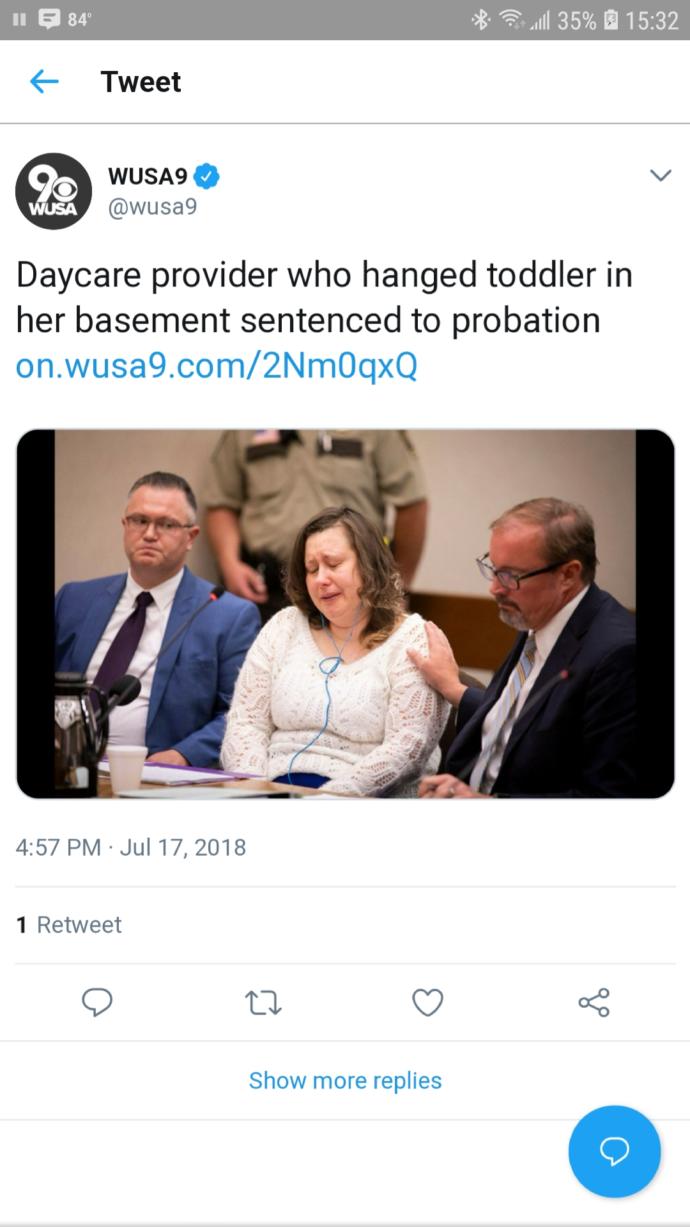 Daycare provider who hanged toddler in her basement sentenced to probation. Opinions?