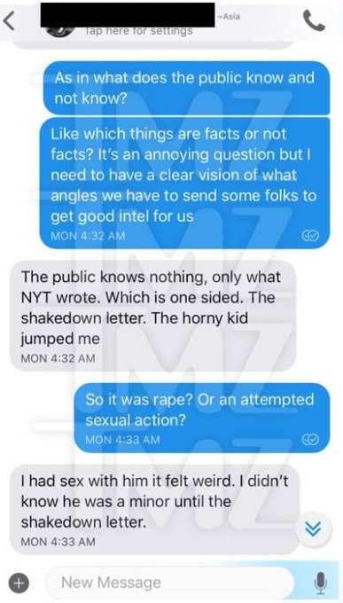 It's Official the METOO Movement has been discredited. What do you think about the newly leaked photo of Asia after having sex with a minor?