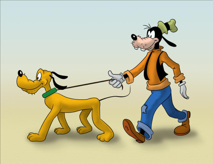 Why does pluto stand on all fours while goofy walks using only two legs?