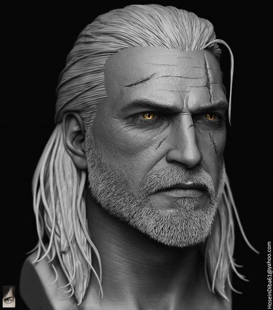 Geralt of Rivia (fan art, though in the book Geralt is younger than this)