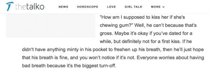 Is it gross to kiss a girl while she's chewing gum?