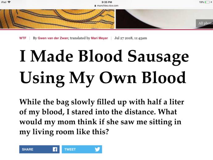 Would you eat blood pudding made from your own blood?