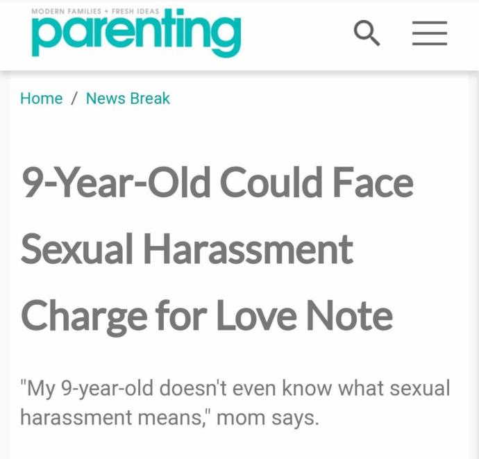 9 year old could face sexual harassment charge for love note. Opinions?