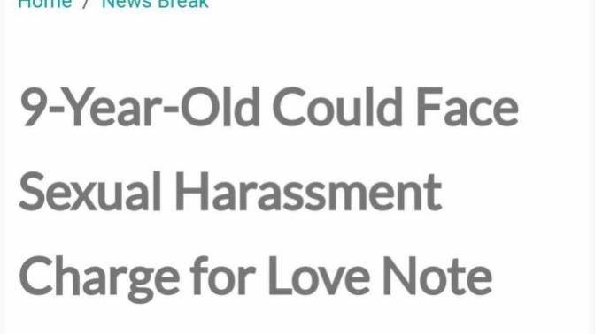9 year old could face sexual harassment charge for love note. Opinions?