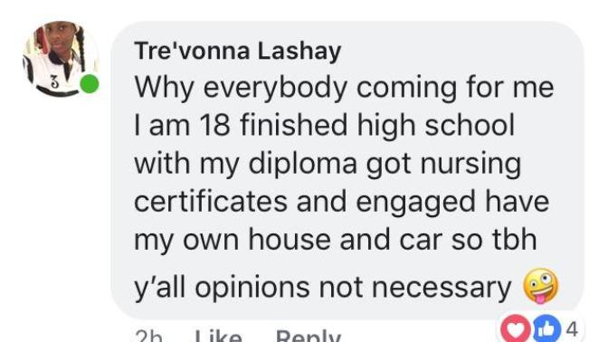 My friend announced to Facebook that she was pregnant and some people think she is too young and not ready?