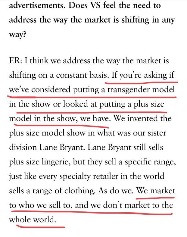 Thoughts on victoria secrets saying they dont hire plus size or transgender women?