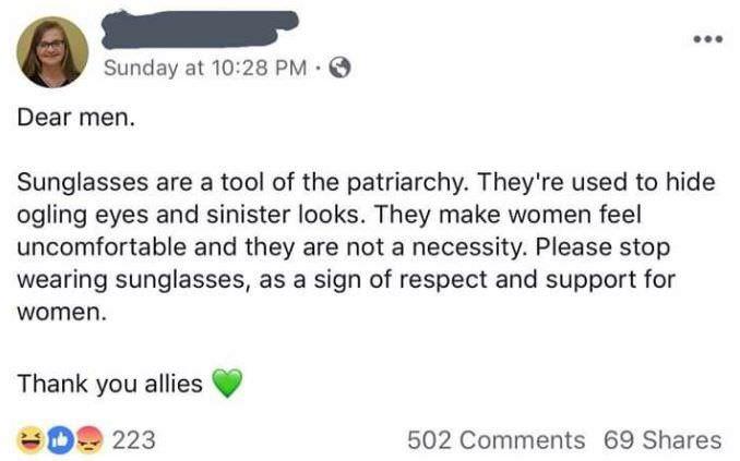 Are sunglasses a tool of the patriarchy?