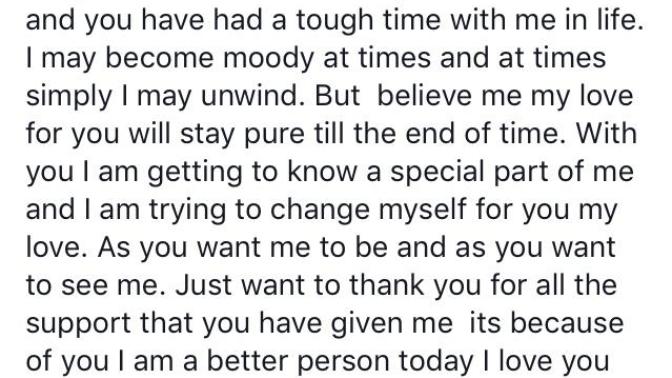 Fiancé wrote this for me on Facebook a day after I saw messages of him telling his ex he missee her do you think he’s being sincere?
