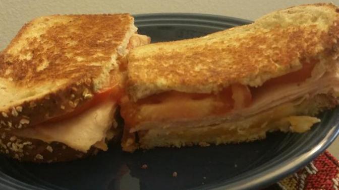 I did a thing! Turkey, cheese, tomato sammich. What is your favorite sandwich that you make at home?