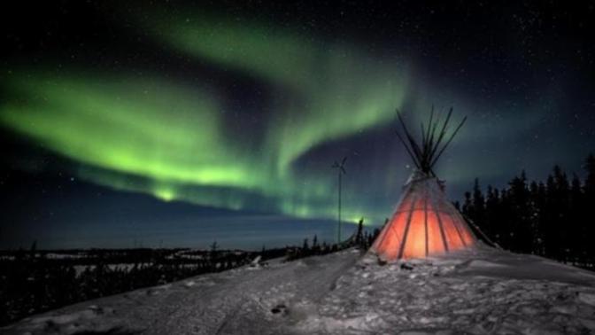 Would you camp in a teepee on the frozen Blachford Lake, Northwest Territories of Canada?