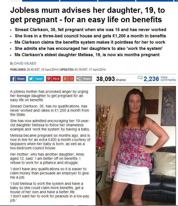 Mother advises daughter to get pregnant for an easy life on benefits. Opinions?