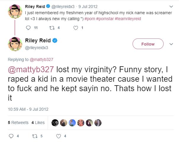 Riley Reid describes how she raped an ex-boyfriend in the movie theater. Is this acceptable?