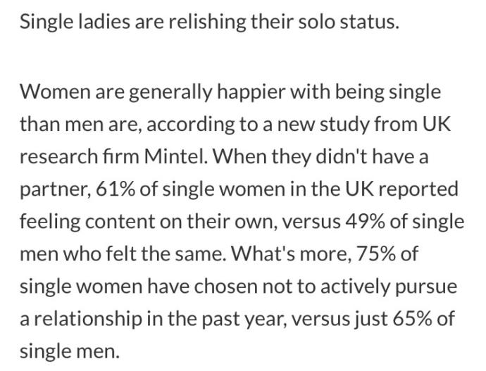 More single Men in their 20s and 30s than Women. What’s the cause of this? Women actually happier than Men when Single?