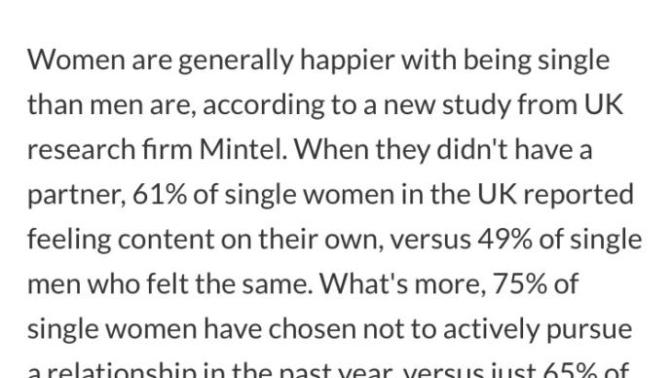 More single Men in their 20s and 30s than Women. What’s the cause of this? Women actually happier than Men when Single?