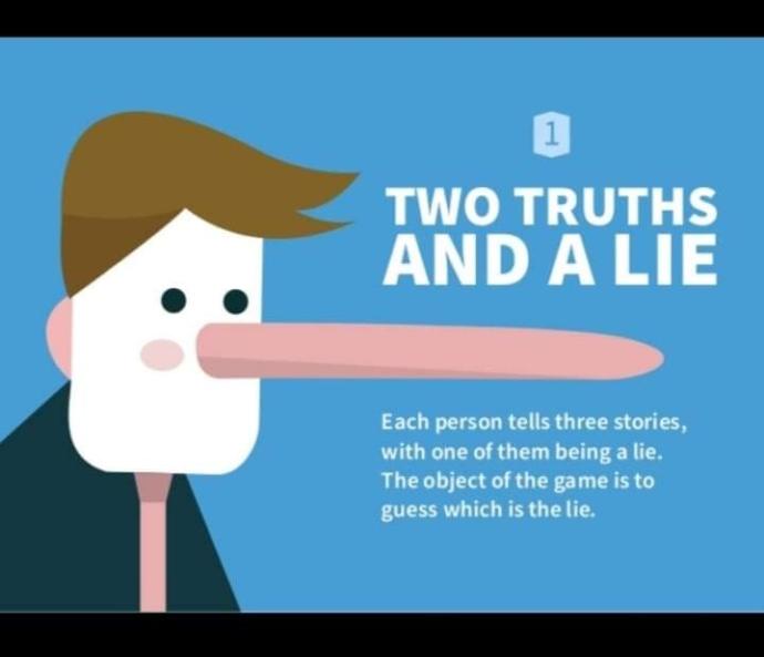 ** Game time and it's called two truths and a lie. State three things below about you or anything really. Two of which are true and one lie?